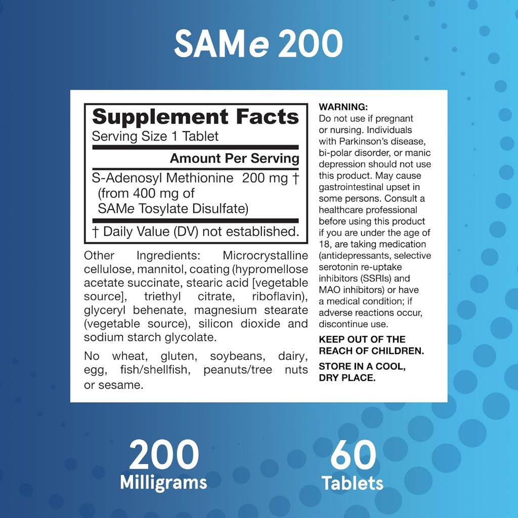 LowCostPh | SAMe 200, 200 mg, 60 Tablets, Supports Balanced Mood, Joint Health, and Liver Function