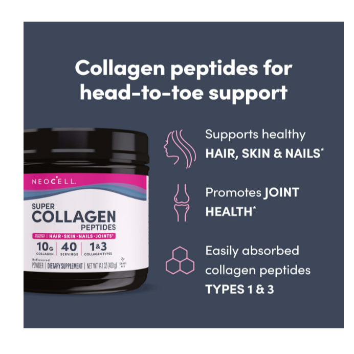 LowCost PH| NeoCell, Super Collagen Peptides Powder, Unflavored, 14.1 oz (400 g)
