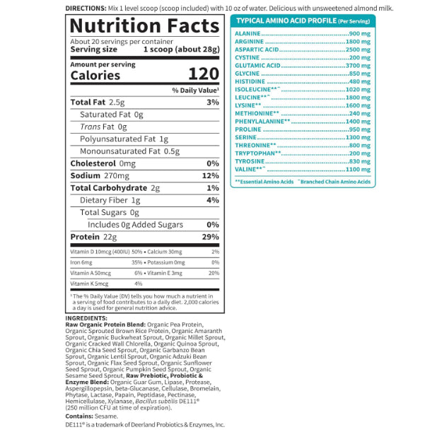 LowCost PH| Garden of Life, RAW Organic Protein, Plant-Based, Unflavored, 19.75 oz (560 g)