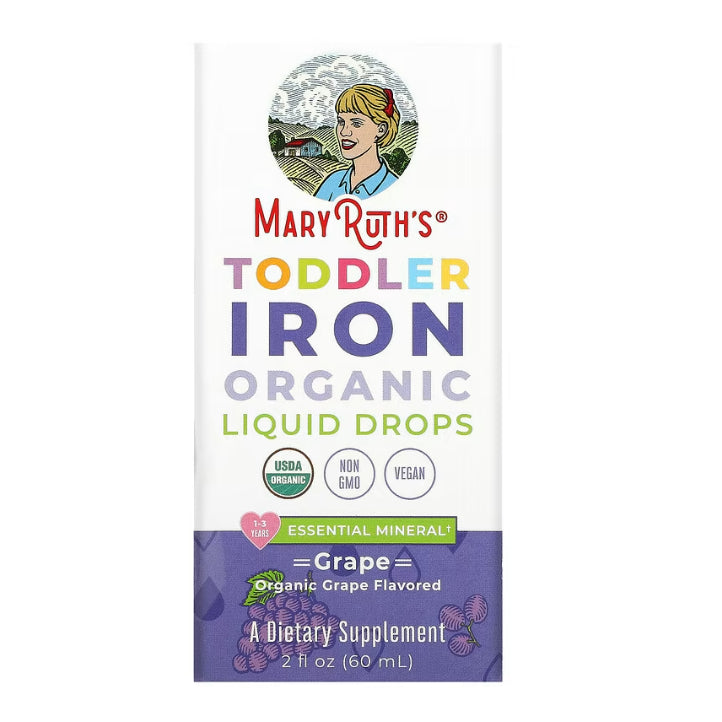 USAOnhand| MaryRuth Organics, Organic Toddler, Multivitamin Liquid Drops, Elderberry, Iron 1-3 Years