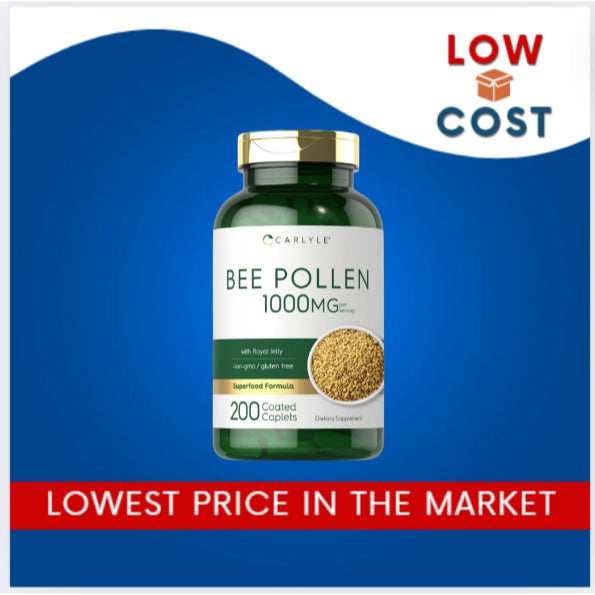 LowCost PH| Carlyle Bee Pollen Supplement | 1000mg | 200 Caplets with Royal Jelly and Bee Propolis