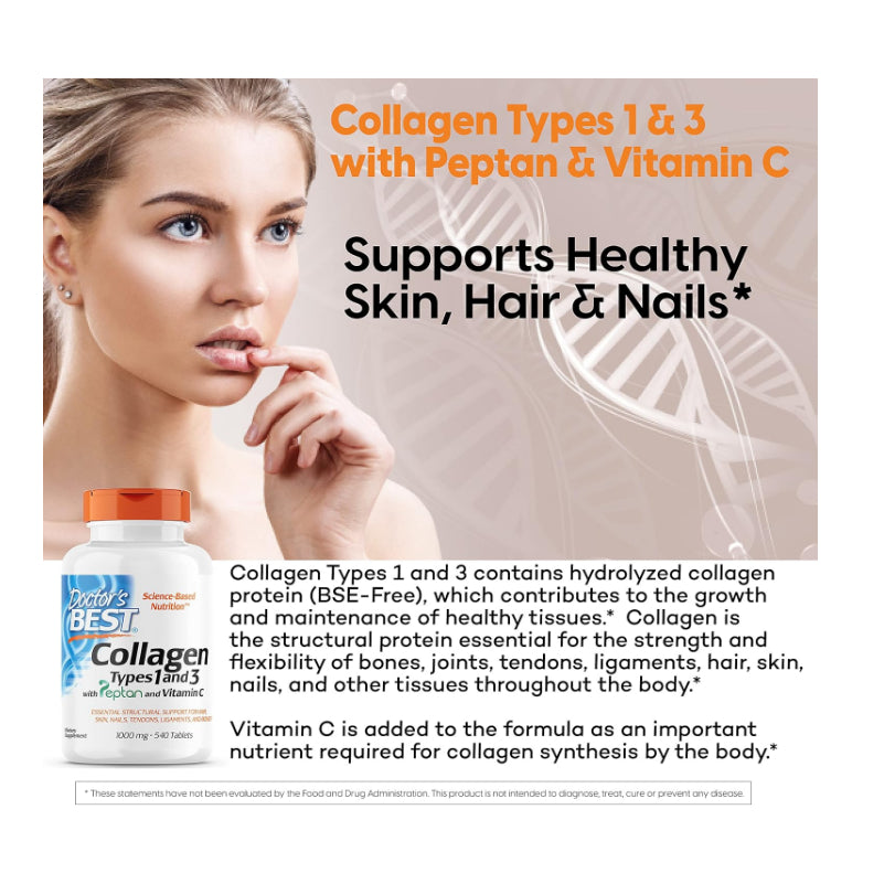 LowCost PH| Doctor's Best, Collagen Types 1 and 3 w/ Peptan and Vitamin C, 240 Caps 2000mg per serv