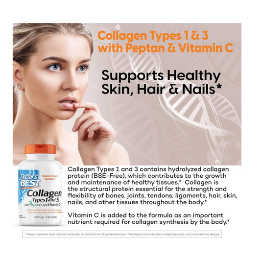 LowCost PH| Doctor's Best, Collagen Types 1 and 3 w/ Peptan and Vitamin C, 240 Caps 2000mg per serv
