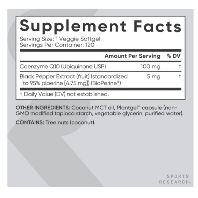 Lowcostph | Sports Research, CoQ10, USP Grade with BioPerine, 100 mg, 120 Veggie Softgels