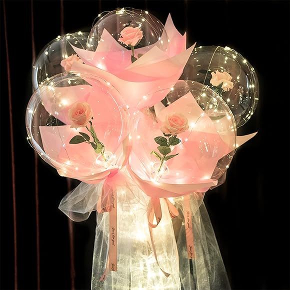 Grocer Farmer | Rose Balloon LED Bouquet Luminous Balloons Gift Wedding Birthday Party Gift