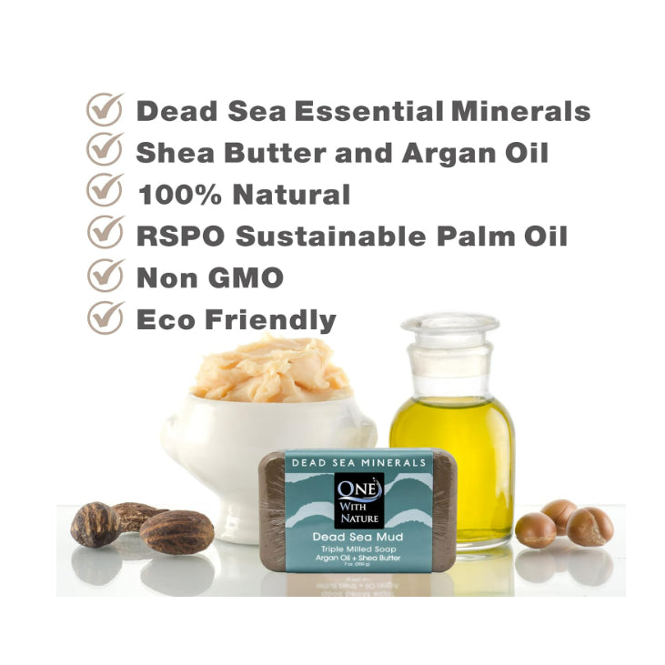 USA Onhand | One with Nature, Dead Sea Mineral Bar Soap, Dead Sea Mud, Fragrance-Free, 7 oz