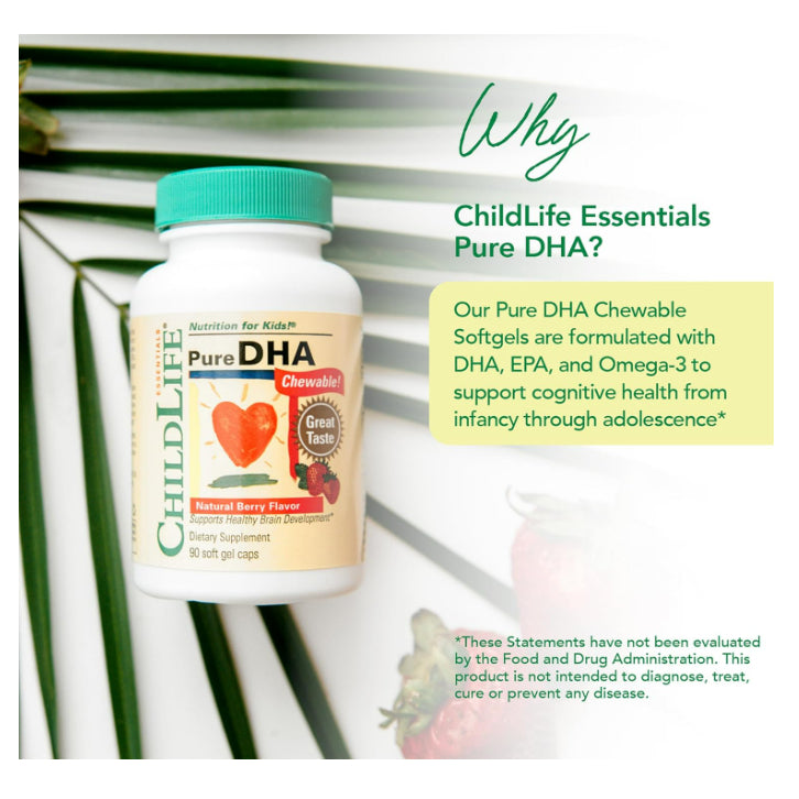 LowCost PH| ChildLife Essentials, Pure DHA, Natural Berry, 90 Chewables, for Toddlers, Gluten Free