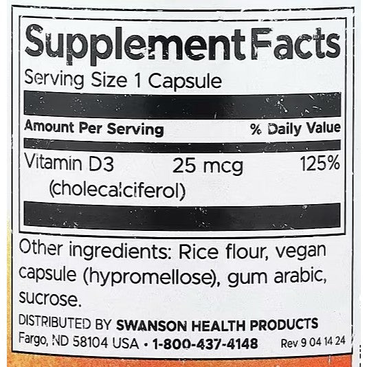 HealthilyYou | Swanson, Vitamin D3, High Potency, 25 mcg (1,000 IU), 50 mcg (2,000 IU), 250 Capsules