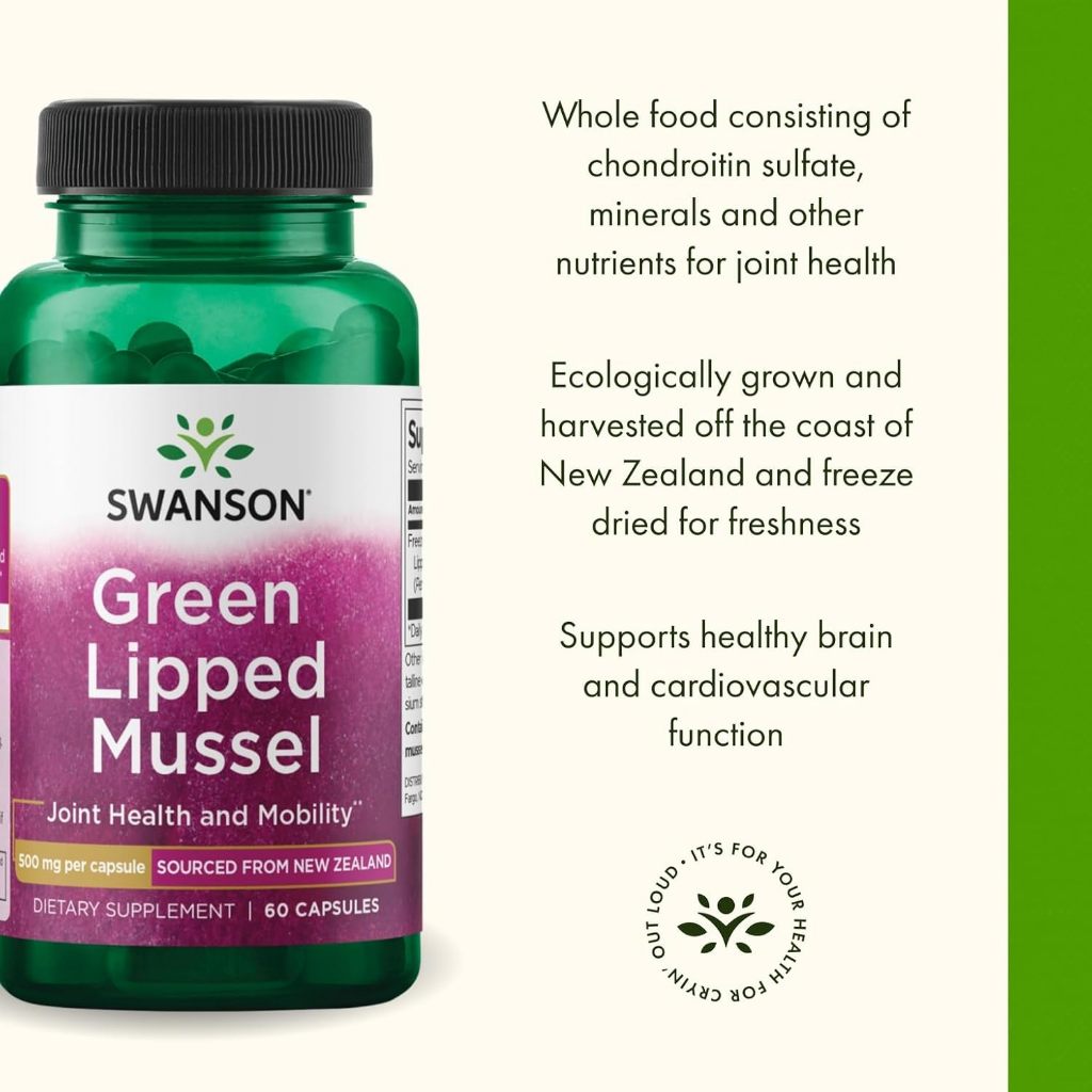 HealthilyYou | Swanson, Green Lipped Mussel, 500 mg, 60 Capsules Supports Joint Comfort and Mobility