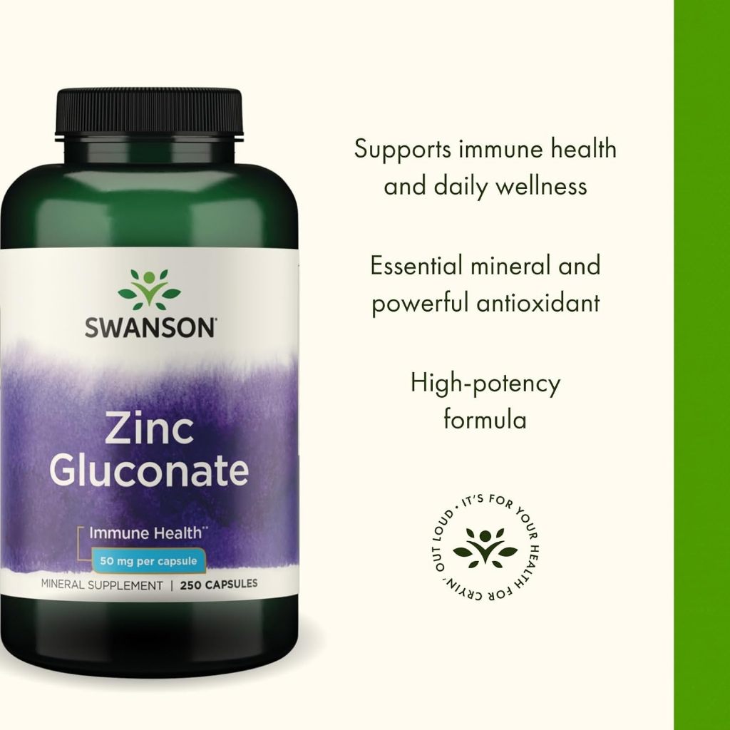 HealthilyYou | Swanson, Zinc Gluconate, 30 mg, Tablets, 50 mg, 250 Capsules, Immune Health