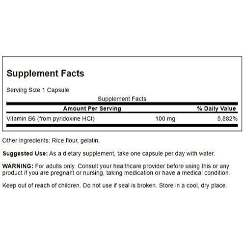 HealthilyYou | Swanson, Vitamin B6 Pyridoxine, 100 mg, Vegan Capsules Energy & Cardiovascular Health
