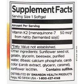 HealthilyYou | Swanson, Natural Vitamin K2, 50 mcg, 30 Softgels Bone and Cardiovascular Health