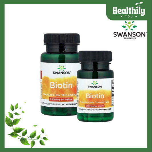 Healthily You | Swanson, Biotin, 5,000 mcg, 30 & 100 Capsules, Nourishes Hair, Skin and Nails
