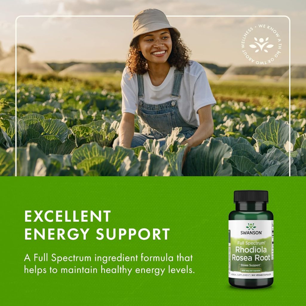 HealthilyYou | Swanson, Full Spectrum Rhodiola Rosea Root, 400 mg, 100 Capsules Stress Support