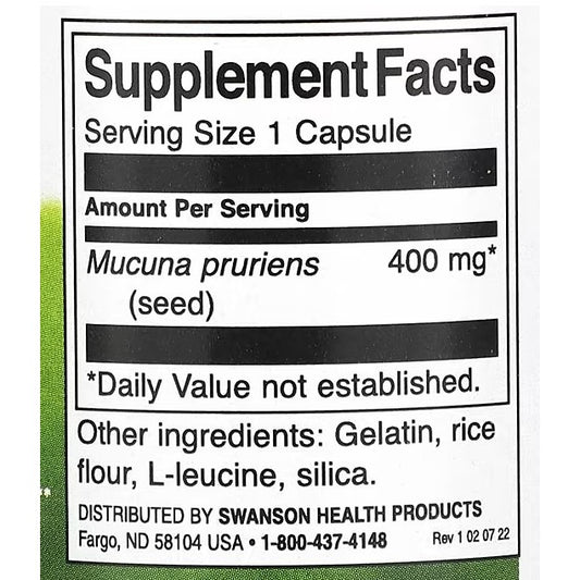 HealthilyYou | Swanson, Full Spectrum Mucuna Pruriens, 400 mg, 60 Capsules Supports Nervous System