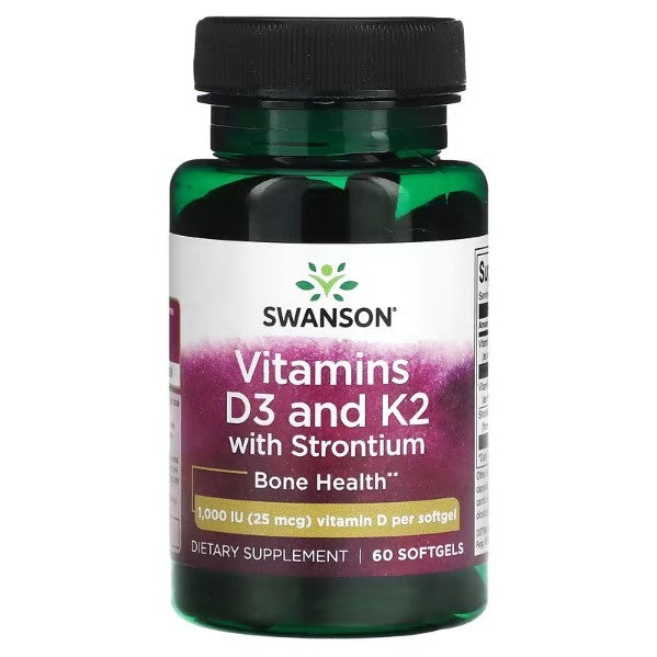 Healthily You | Swanson, Vitamins D3 & K2, Extra Strength, with Strontium 60 Veggie Caps Bone Health