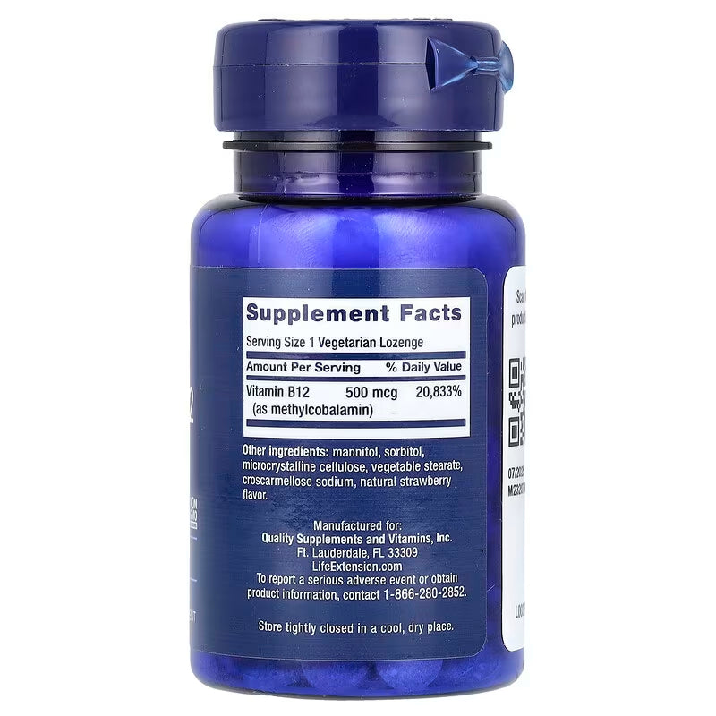 Life Extension, Vitamin B12, Methylcobalamin, 500 mcg ( Supports Red Blood Cell Production )