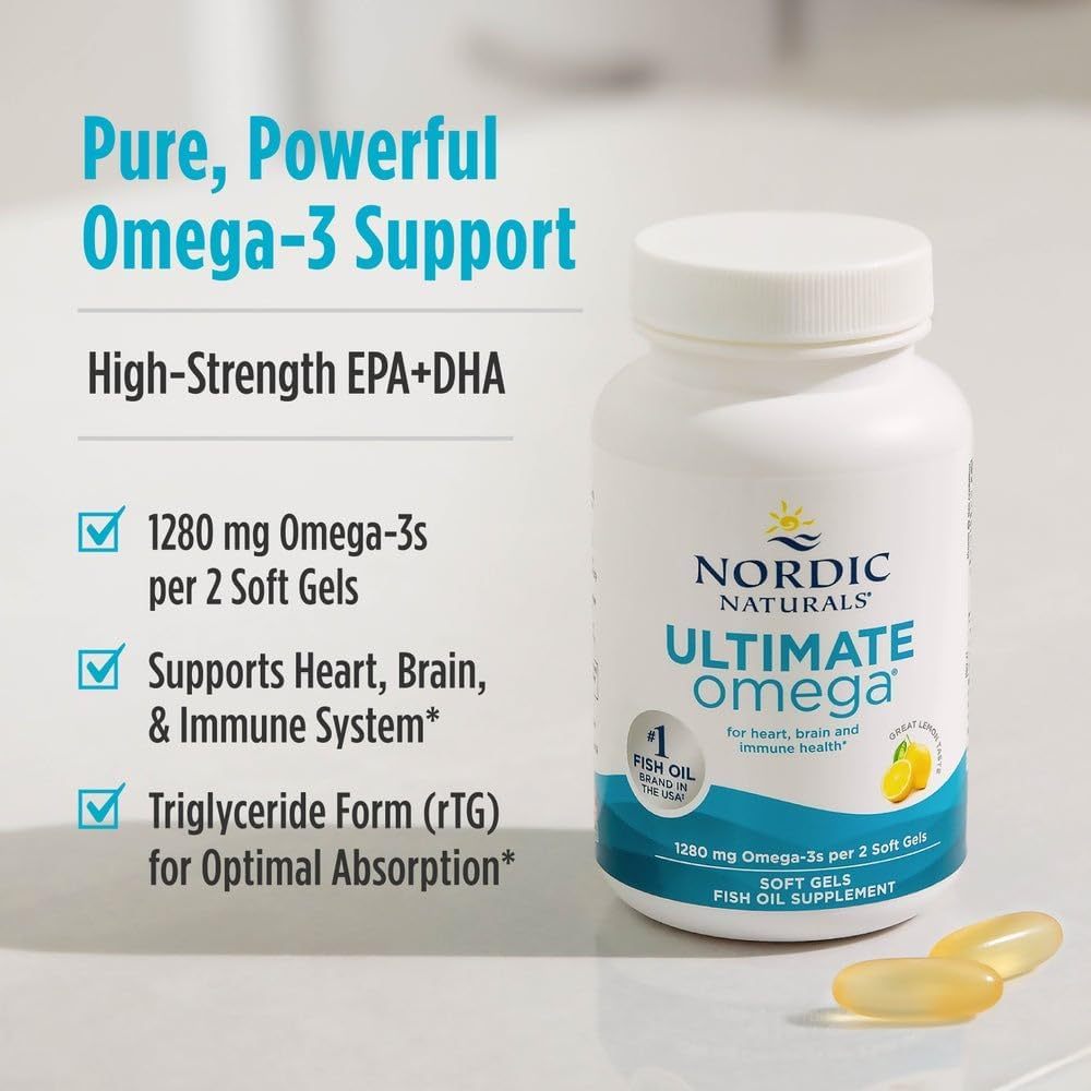 NaturalSolutions | Nordic Naturals, Ultimate Omega, Lemon, 1280 mg, D3, 2X, Heart, Brain and Immune