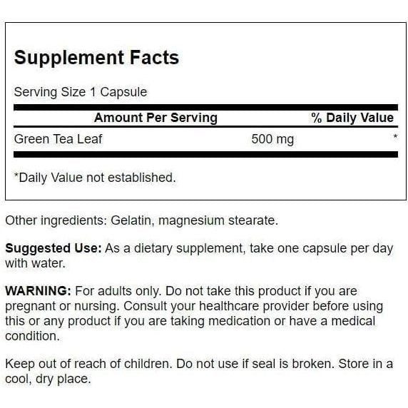 HealthilyYou | Swanson, Green Tea, 500 mg, Capsules, Supports Healthy Metabolism Antioxidant Support