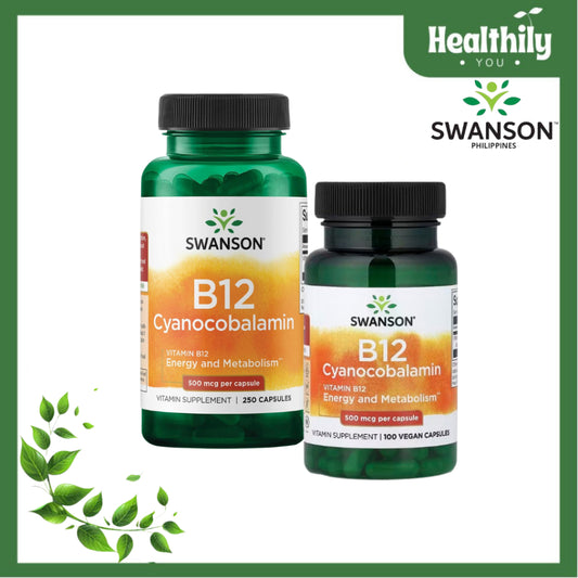 HealthilyYou | Swanson, Vitamin B12, 500 mcg, Capsules, Energy and Metabolism  Vitamin Supplement