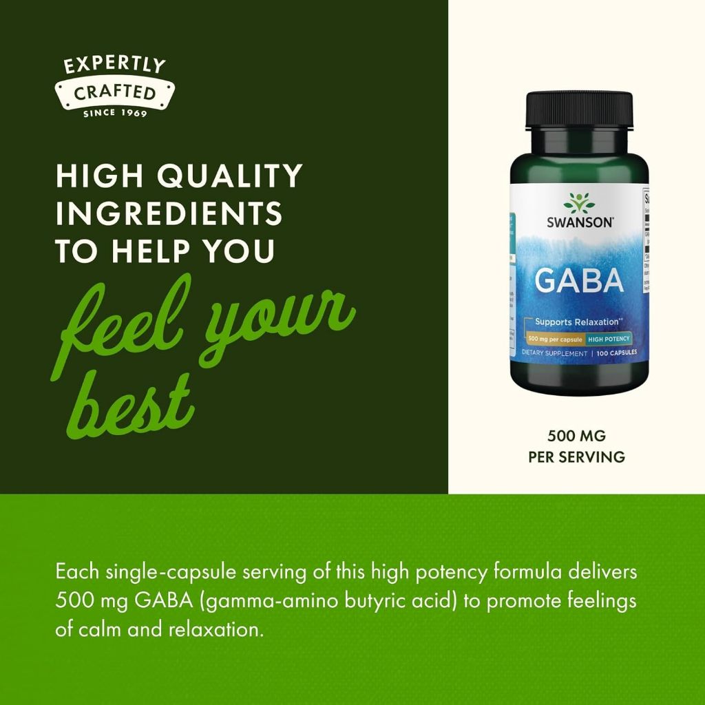 HealthilyYou | Swanson, GABA, 250 mg, 60 Capsules, 500 mg, 100 Capsules, Supports Relaxation