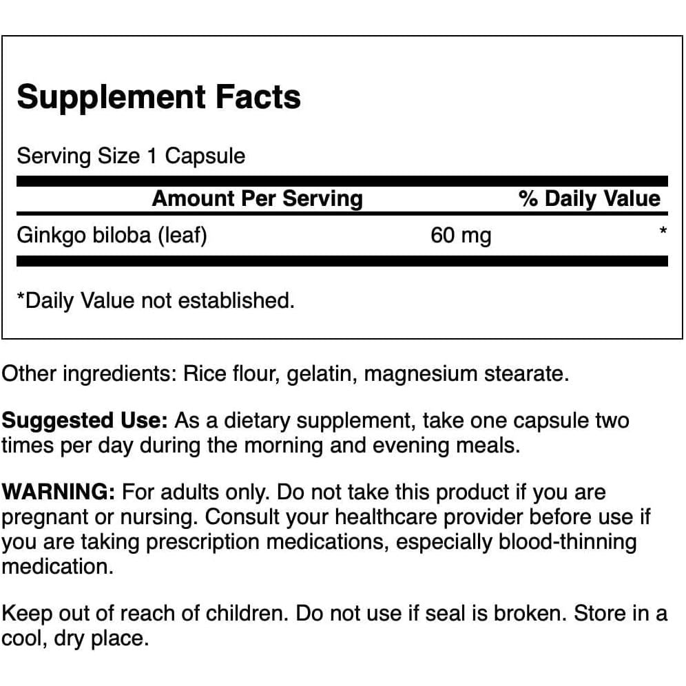 HealthilyYou | Swanson, Full Spectrum® Ginkgo Leaf, 60 mg 120 Capsules Brain & Nervous System Health