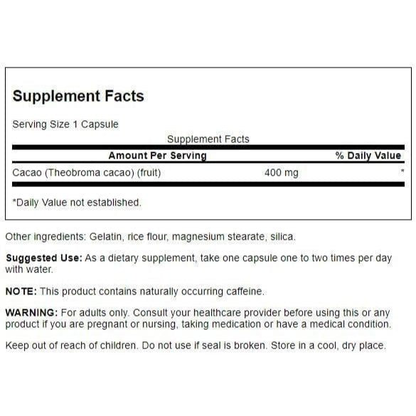 HealthilyYou | Swanson, Full Spectrum Cacao (Raw Cocoa), 400 mg, 60 Capsules Energy Support