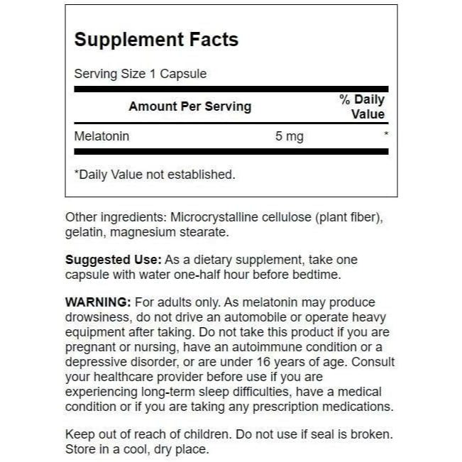 Healthily You | Swanson, Melatonin, Extra Strength 5 mg, 60 Capsules, Sleep Support 100% Drug Free