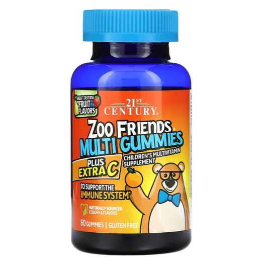 LowCostPH | 21st Century, Zoo Friends Multi Gummies, Plus Extra C, Great Tasting Fruit, Gummy