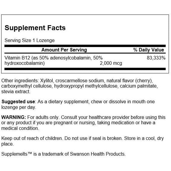 HealthilyYou | Swanson, Activated B12 Complex, Natural Cherry, 60 Lozenges Energy and Metabolism