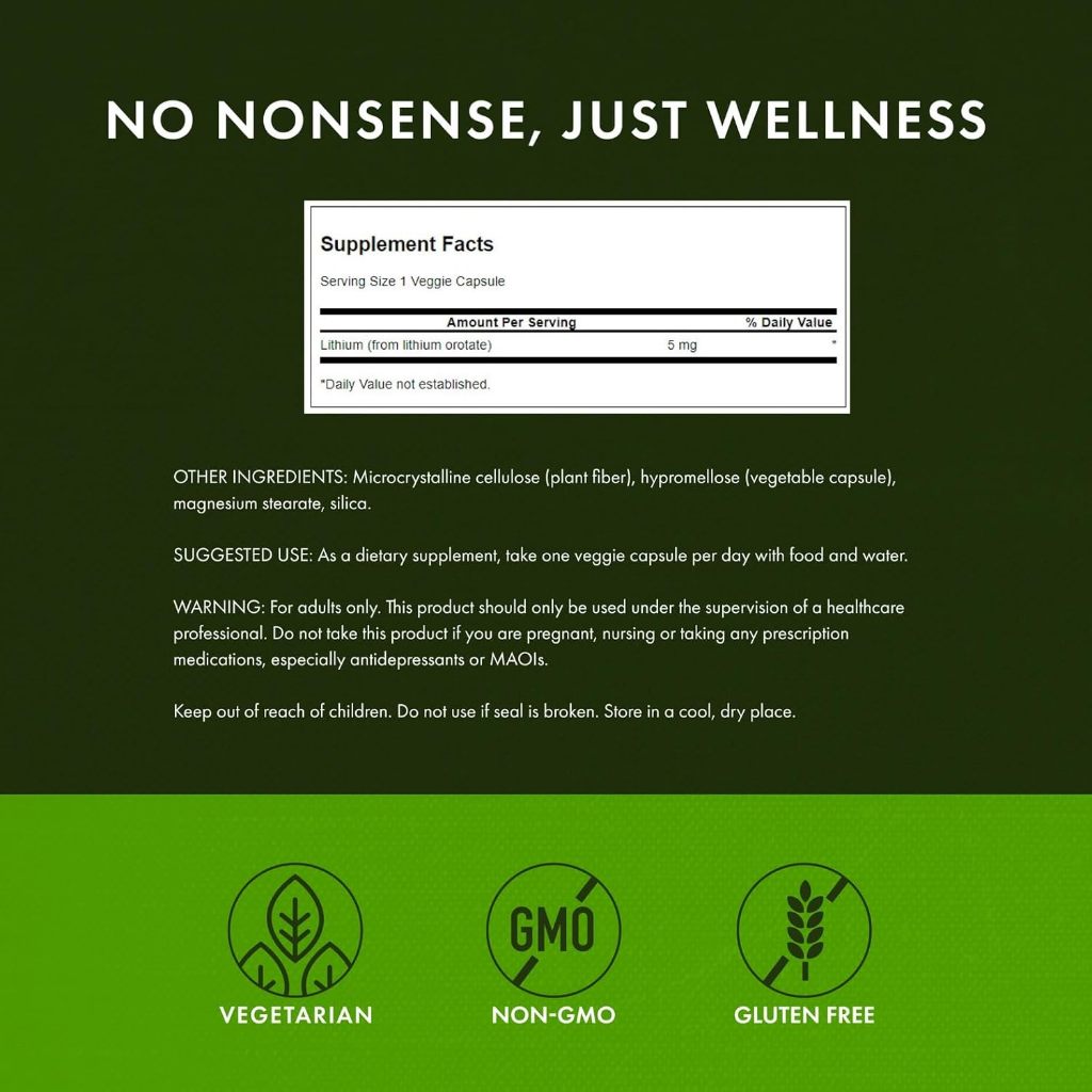 Healthily You | Swanson, Lithium Orotate, 5 mg, 60 Veggie Capsules Brain and Nervous System Health