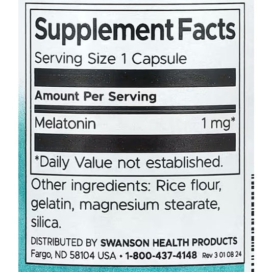 LowCostPH | Swanson, Low Dose Melatonin, 1 mg, 120 Capsules Sleep Support 100% Drug Free
