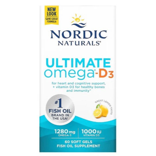 NaturalSolutions | Nordic Naturals, Ultimate Omega, Lemon, 1280 mg, D3, 2X, Heart, Brain and Immune