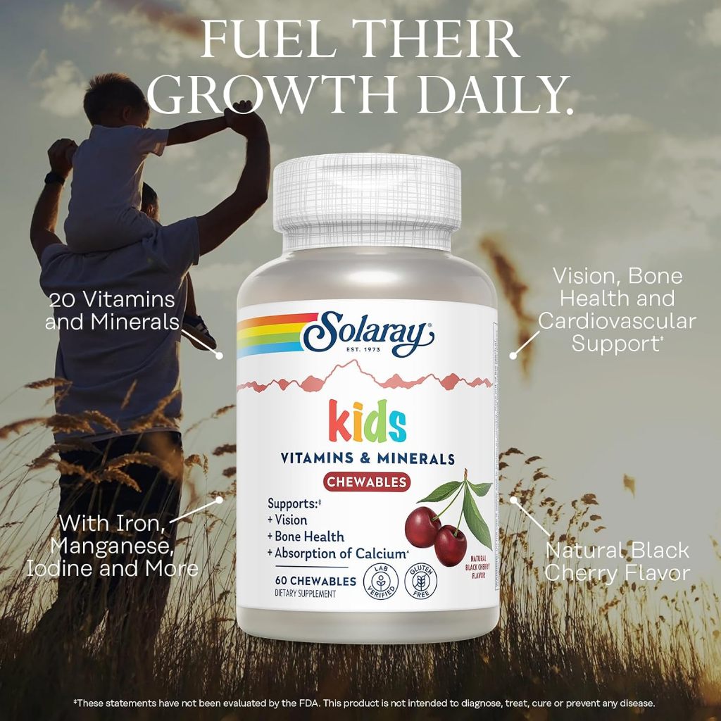 NaturalSolutions | Solaray, Kids Vitamins & Minerals Chewable, Natural Black Cherry, Chewables