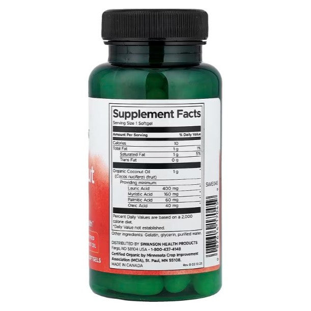 HealthilyYou | Swanson, Coconut Oil, 1,000 mg, 60 Softgels Heart and Brain Health