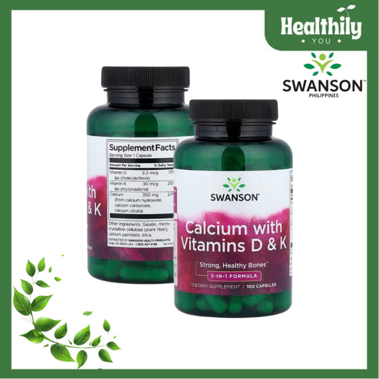 HealthilyYou | Swanson, Calcium with Vitamins D & K, 100 Capsules Strong, Healthy Bones