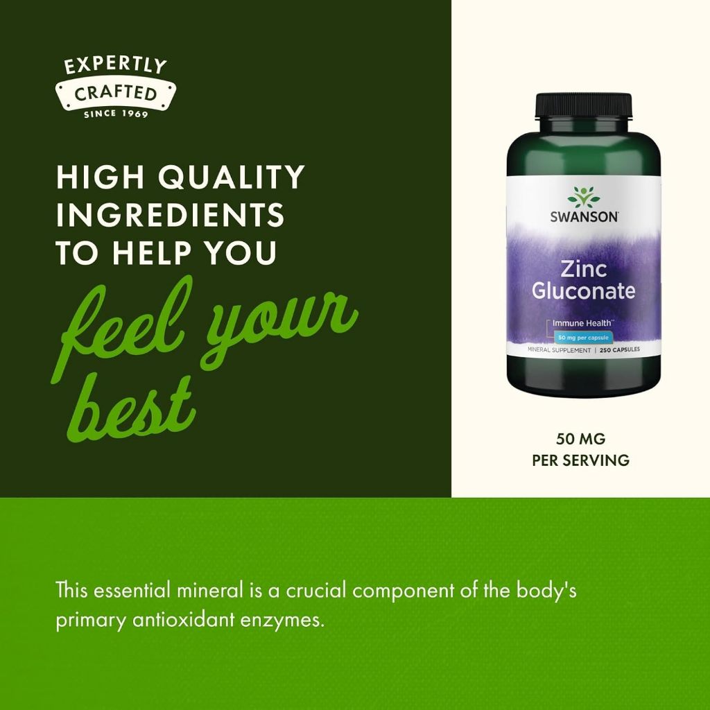 HealthilyYou | Swanson, Zinc Gluconate, 30 mg, Tablets, 50 mg, 250 Capsules, Immune Health