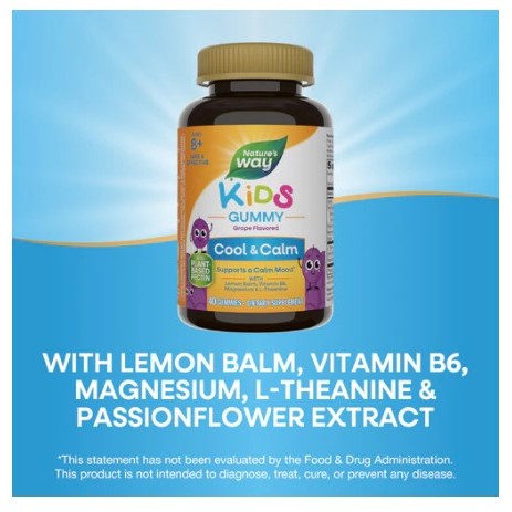 LittleSunshine | Nature's Way, Kids, Cool & Calm Gummy, Ages 8 +, Grape, Magnesium & L-Theanine