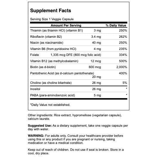 HealthilyYou | Swanson, Daily B-Complex, 100 Veggie Capsules Energy and Metabolism