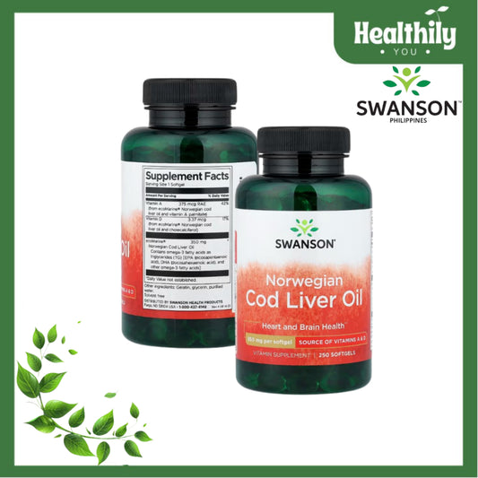HealthilyYou | Swanson, Norwegian Cod Liver Oil, 350 mg, 250 Softgels Heart and Brain Health