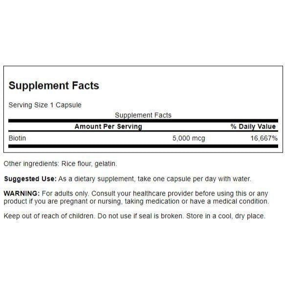 Healthily You | Swanson, Biotin, 5,000 mcg, 30 & 100 Capsules, Nourishes Hair, Skin and Nails