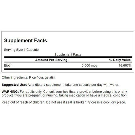 Healthily You | Swanson, Biotin, 5,000 mcg, 30 & 100 Capsules, Nourishes Hair, Skin and Nails