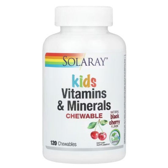 NaturalSolutions | Solaray, Kids Vitamins & Minerals Chewable, Natural Black Cherry, Chewables