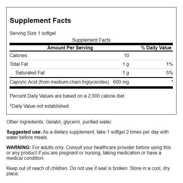 HealthilyYou | Swanson, Caprylic Acid, 600 mg, 60 Softgels Energy and Metabolism