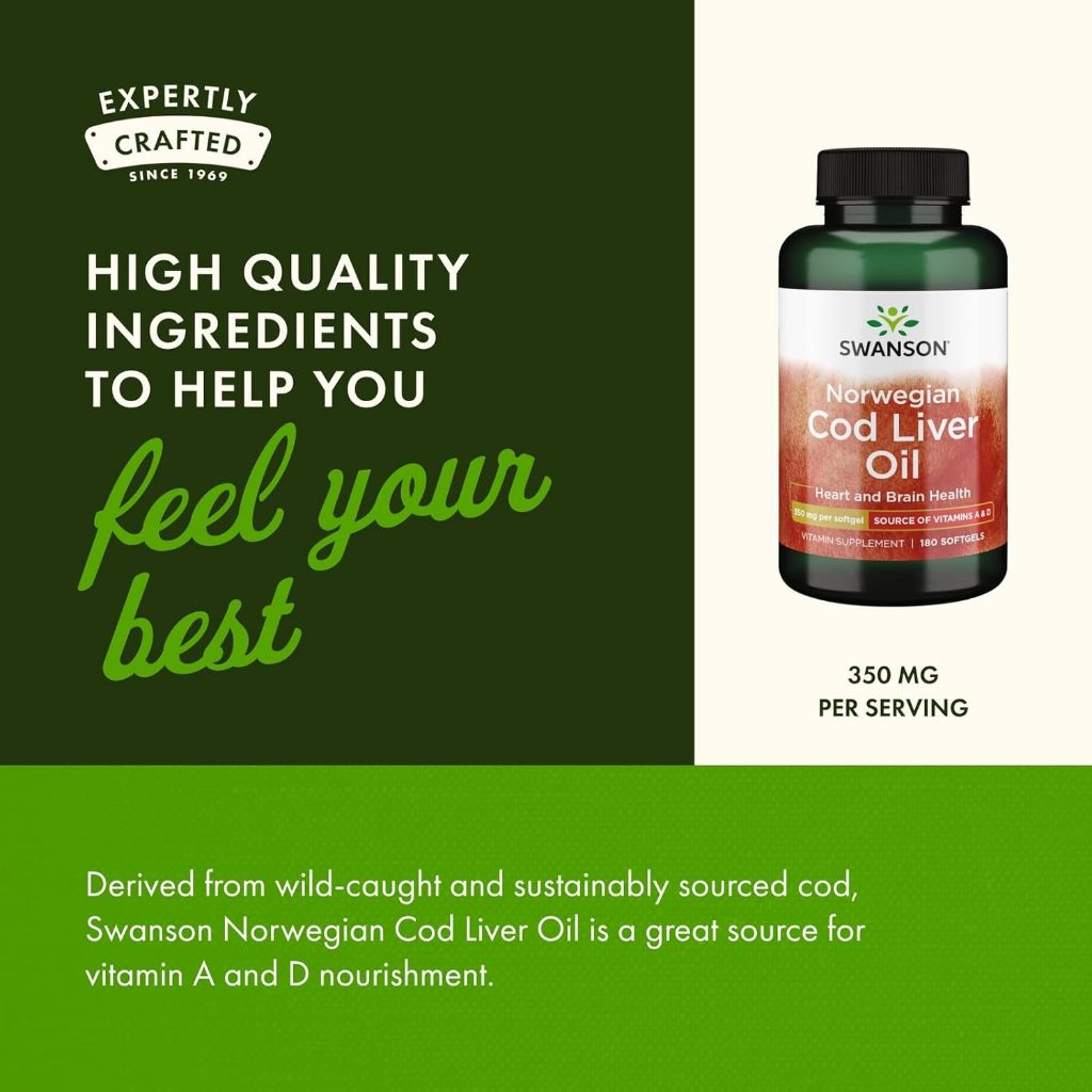 HealthilyYou | Swanson, Norwegian Cod Liver Oil, 350 mg, 250 Softgels Heart and Brain Health