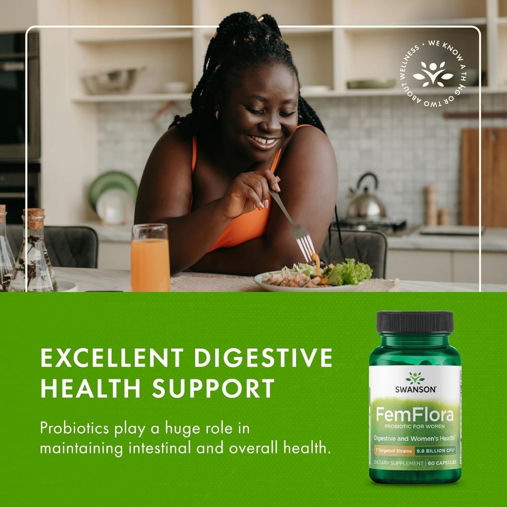 HealthilyYou | Swanson, FemFlora, Probiotic For Women, 9.8 billion CFU, 60 Vegan Capsules Digestive