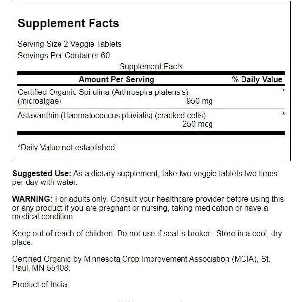 HealthilyYou | Swanson, Organic Spirulina & Astaxanthin, 120 Veggie Tabs Antioxidant Support