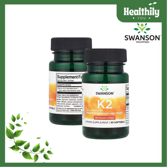 HealthilyYou | Swanson, Natural Vitamin K2, 50 mcg, 30 Softgels Bone and Cardiovascular Health