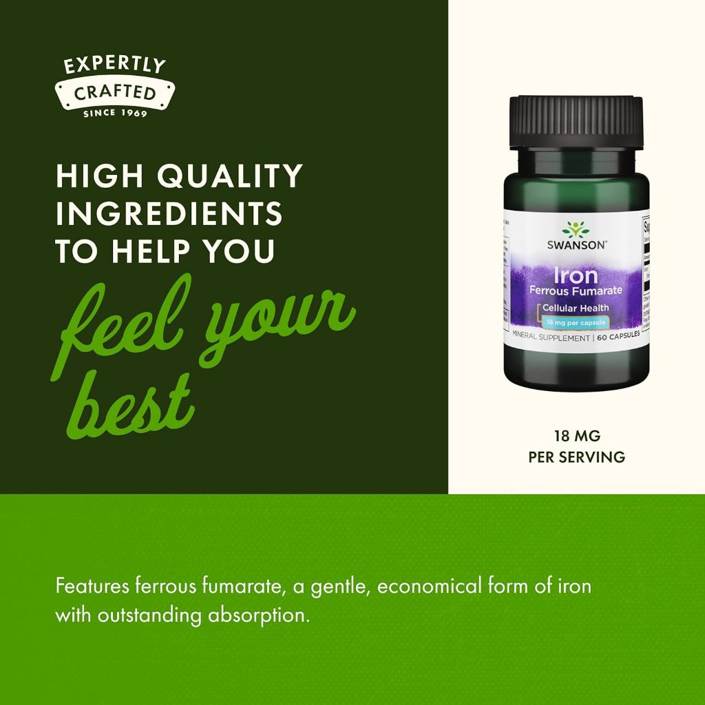 Healthily You | Swanson, Iron Ferrous Fumarate, 18 mg, 60 Capsules Cellular Health