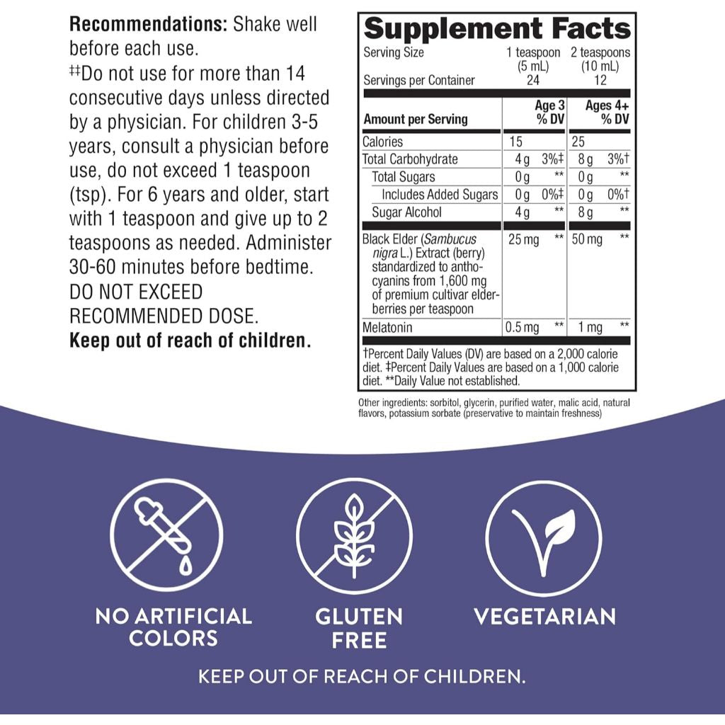 LittleSunshine | Nature's Way, Sambucus® Elderberry, For Kids, Nighttime Syrup With Melatonin,